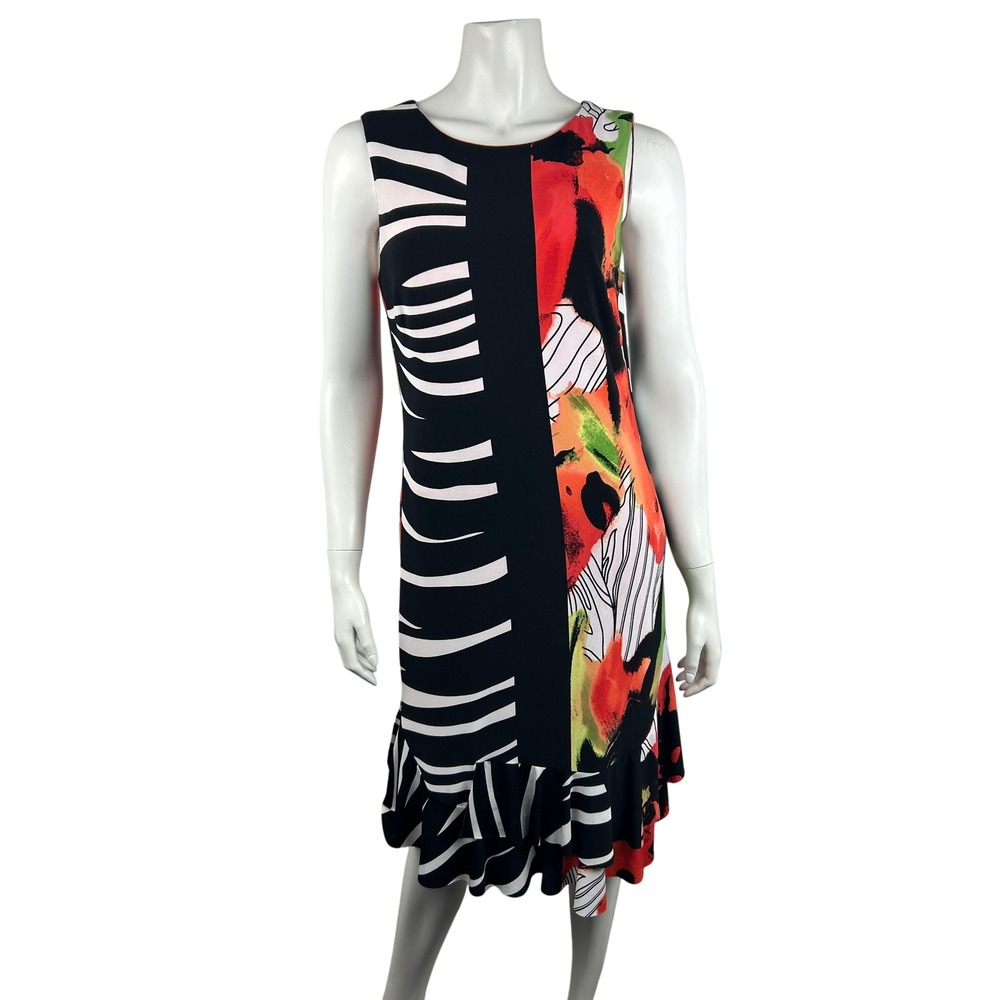 Frank Lyman Dress Womens 8 Sleeveless Abstract Print Midi Ruffle Hem